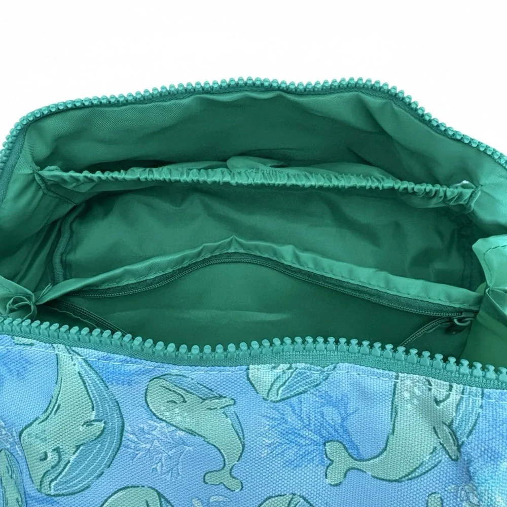 Simply Southern Whale Cosmo Bag Lay Flat Cosmetic Makeup Case Blue Green Travel